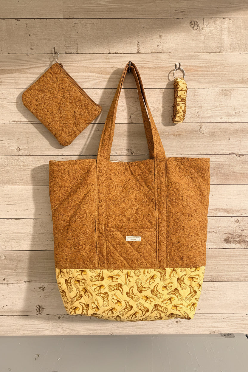 Cowboy Themed Bundle Tote, Personal Bag, Keychain