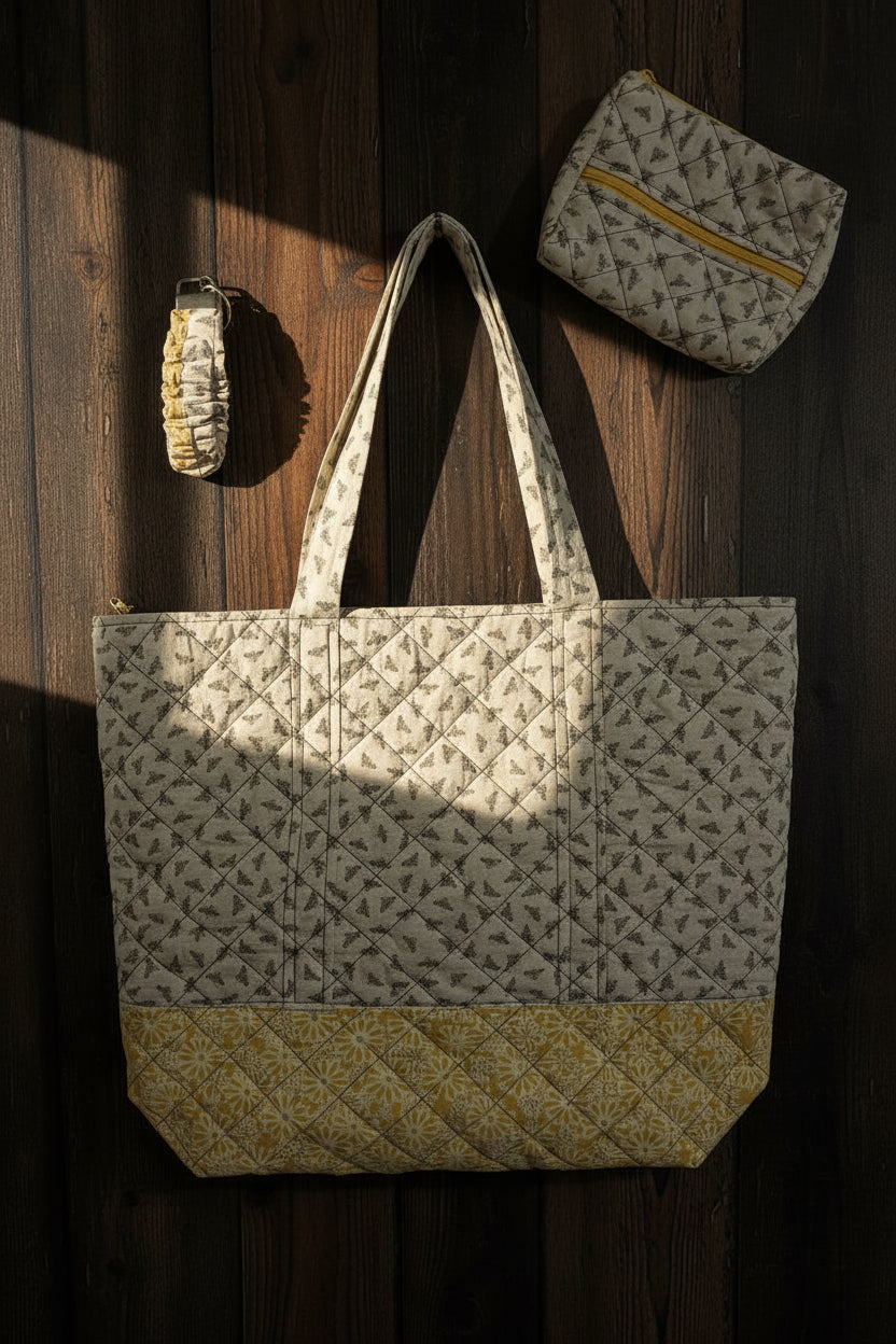 Flowers and Bees Bundle Tote, Personal Bag, Keychain