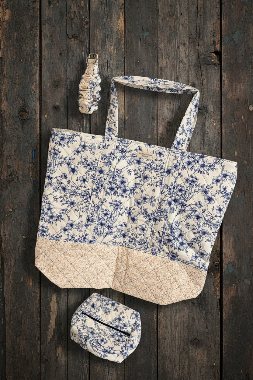 Elegant Flower Bundle Tote, Personal Bag, Keychain